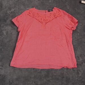 Karl Lagerfeld Paris Linen Top‎ Extra Large Pink Embroidered Party Casual